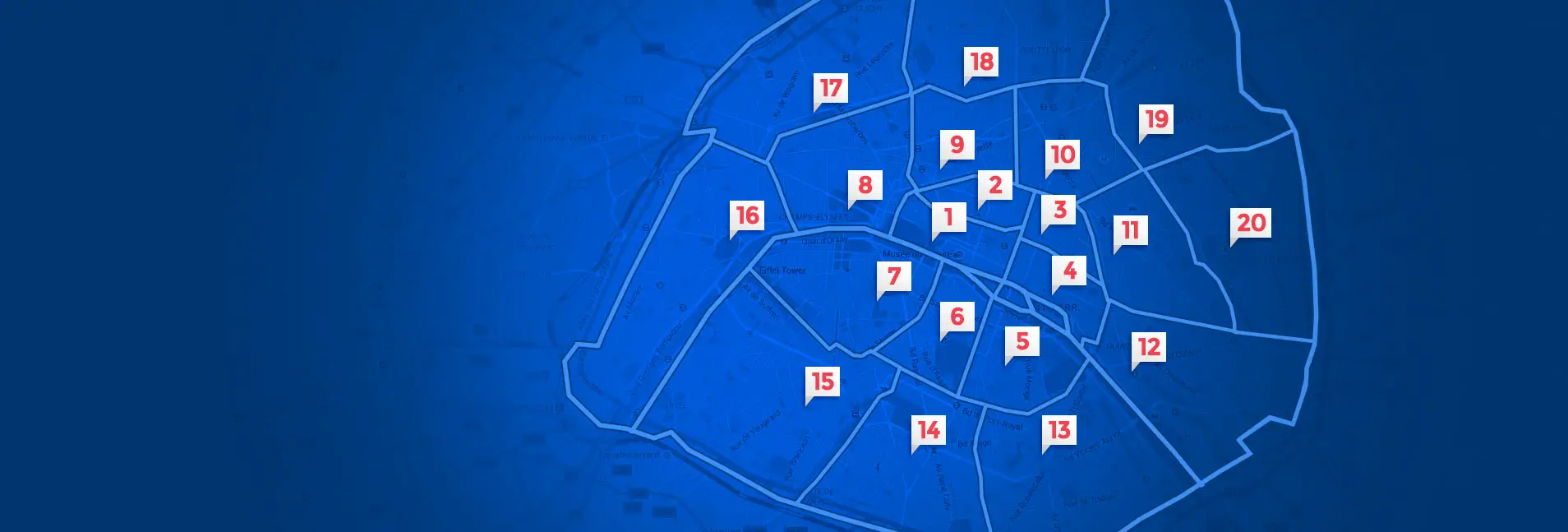 Map of Paris arrondissements